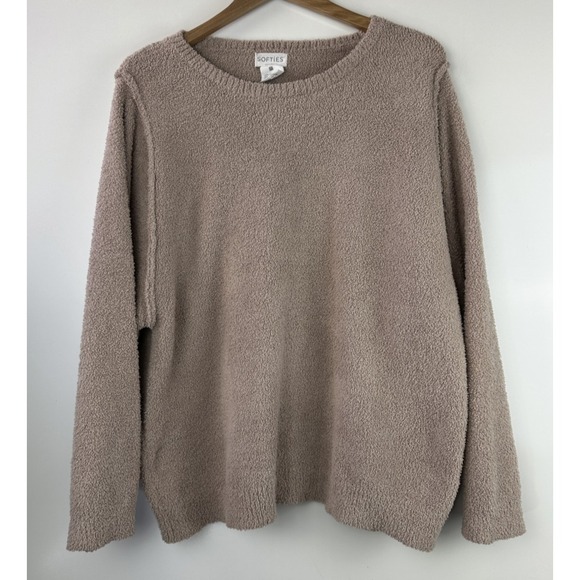 Softies Cozy Teddy Reverse Seam Crew Neck LS Top Pants Lounge Set Brown Size XL - Picture 3 of 16